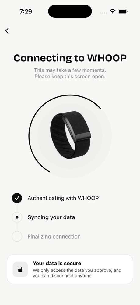 BetterBite prompt explaining what WHOOP data will be used for before connecting